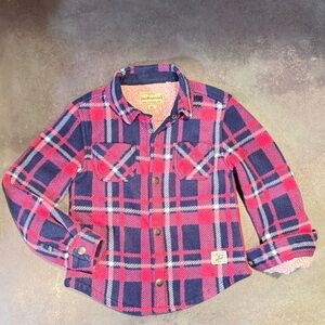 Weatherproof Vintage Plaid Sherpa Lined Shacket Pink Navy Girls XS